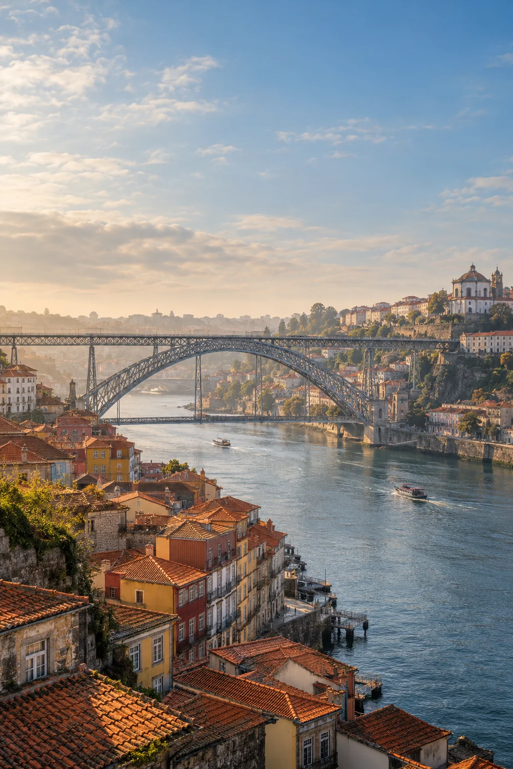 Goldenes Abendlicht über Porto und der Dom-Luís-Brücke
